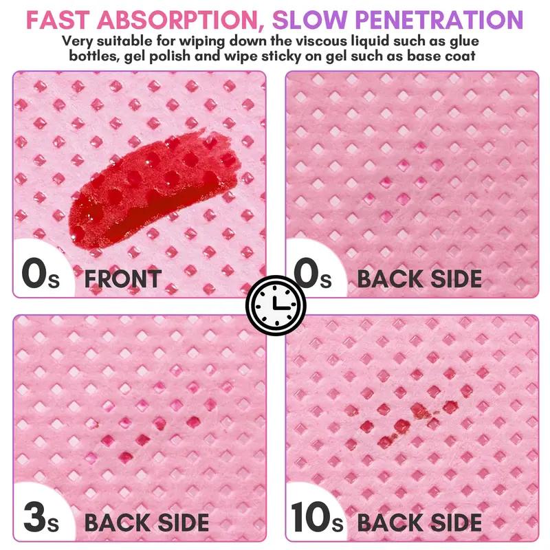 Pink Lint Free Nail Wipes for Gel NailPolish Remover,300pcs Super Absorbent SoftNail Wipes Gel Pads for Eyelash ExtensionsRemover, Nail Prep, Cleaning Glue, Lint FreeCotton Pads Cleanser Nail Care ManicureCleansing Salon Sanitizer