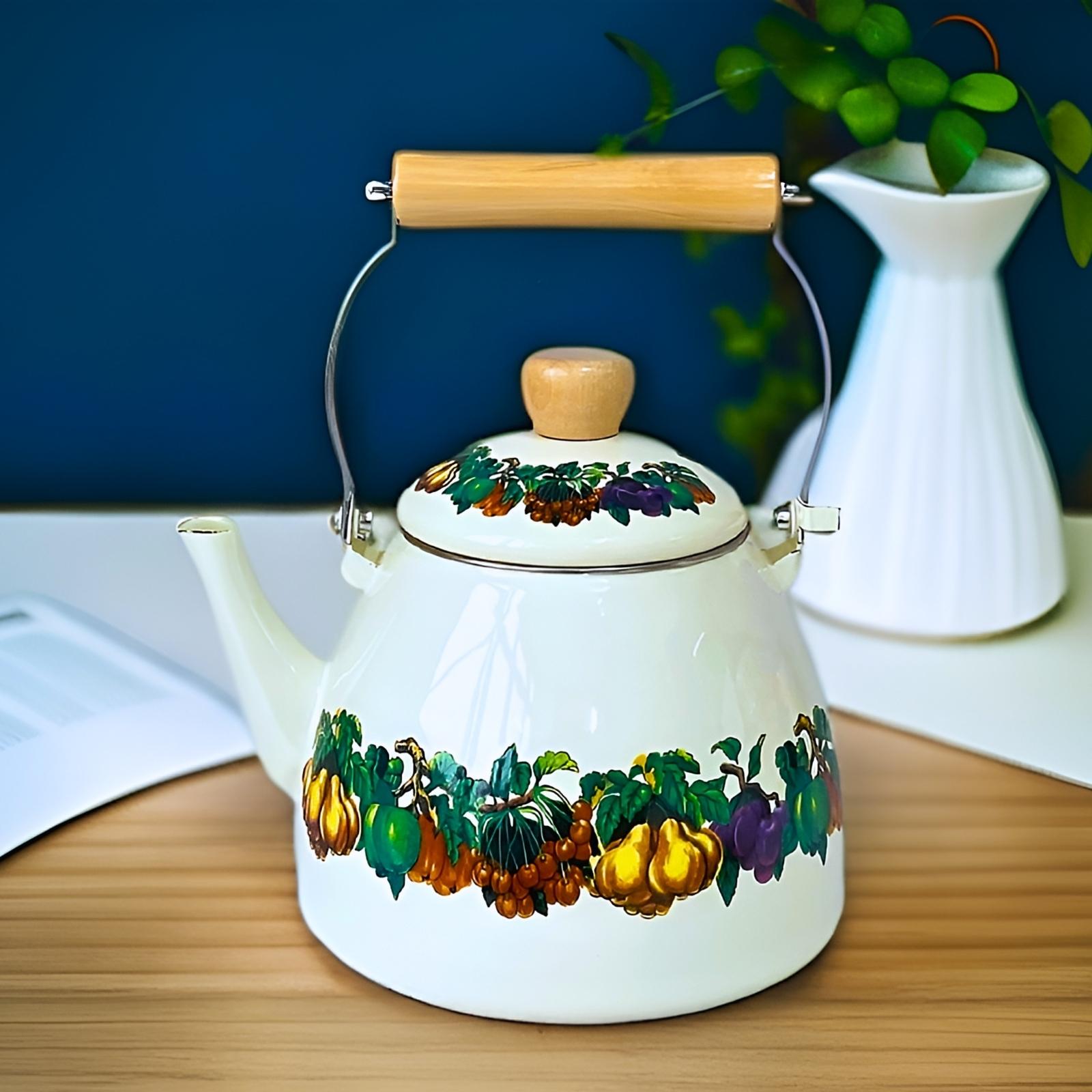 Fruit Pattern Enamel Kettle Set, 2 Counts/set Open Fire Heating Kettle & Dust Temperature Fresh Box, Drinkware for Home Kitchen