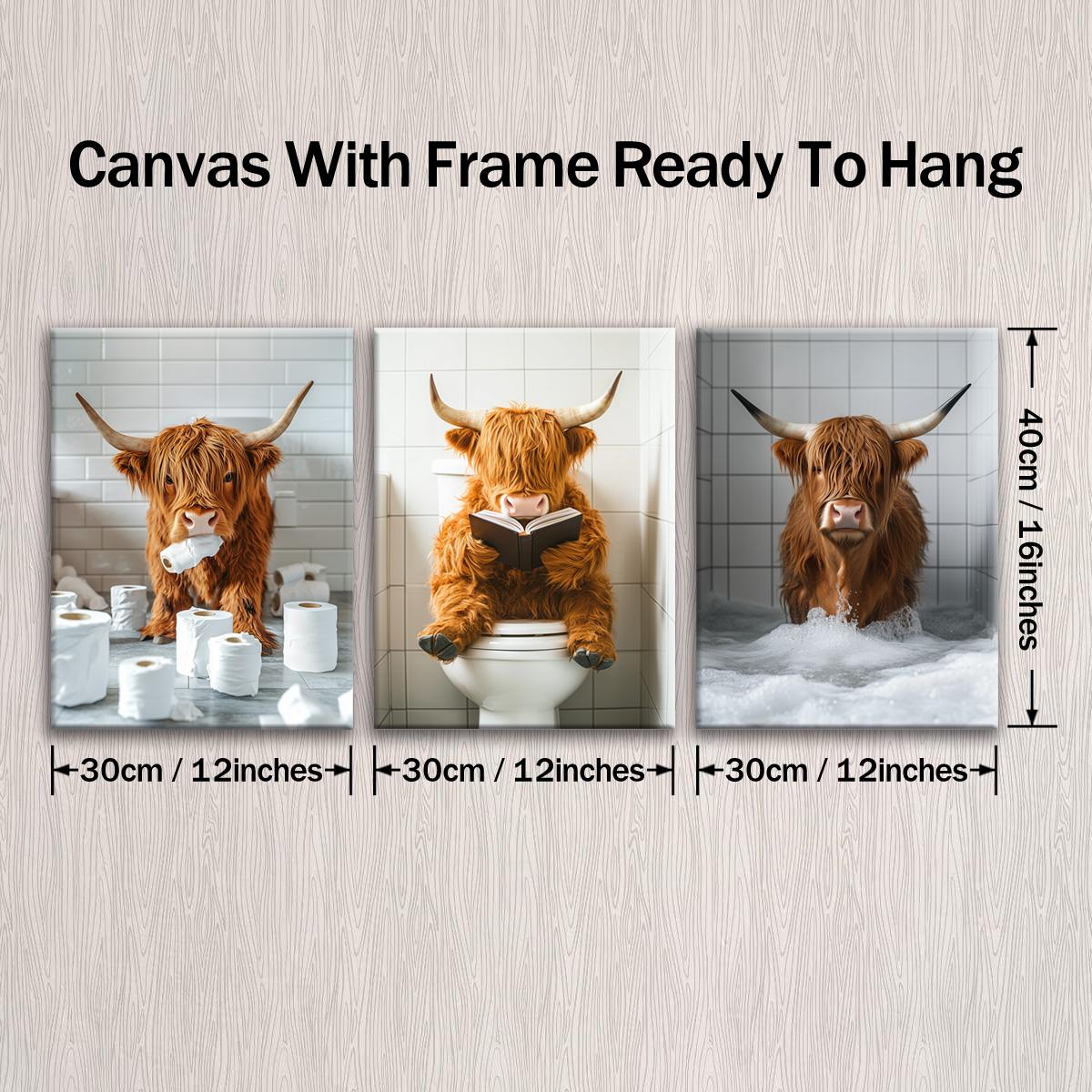 Highland Cow Pattern Canvas Framed Painting, 3 Counts Modern Wall Art Painting, Wall Art Decor for Home Interior Living Room Bedroom Office, Ornaments, Indoor Decoration #TOP PICKS