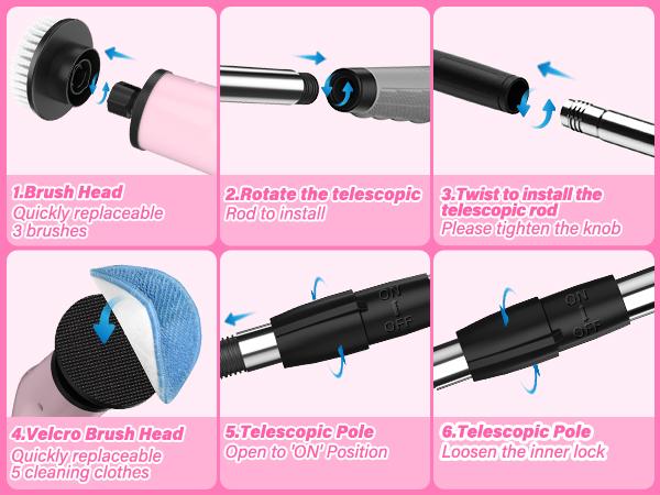 【Holiday Haul】Dovety Cleaning Brush Electric Spin Scrubber, Cordless Shower Scrubber, , with 4 Replaceable Brush Heads 3 Adjustable Extension Handle, 2 Adjustable Speeds for Bathroom,  Toilet, Household Kitchen Cleaner Supplies Home Portable,Appliance