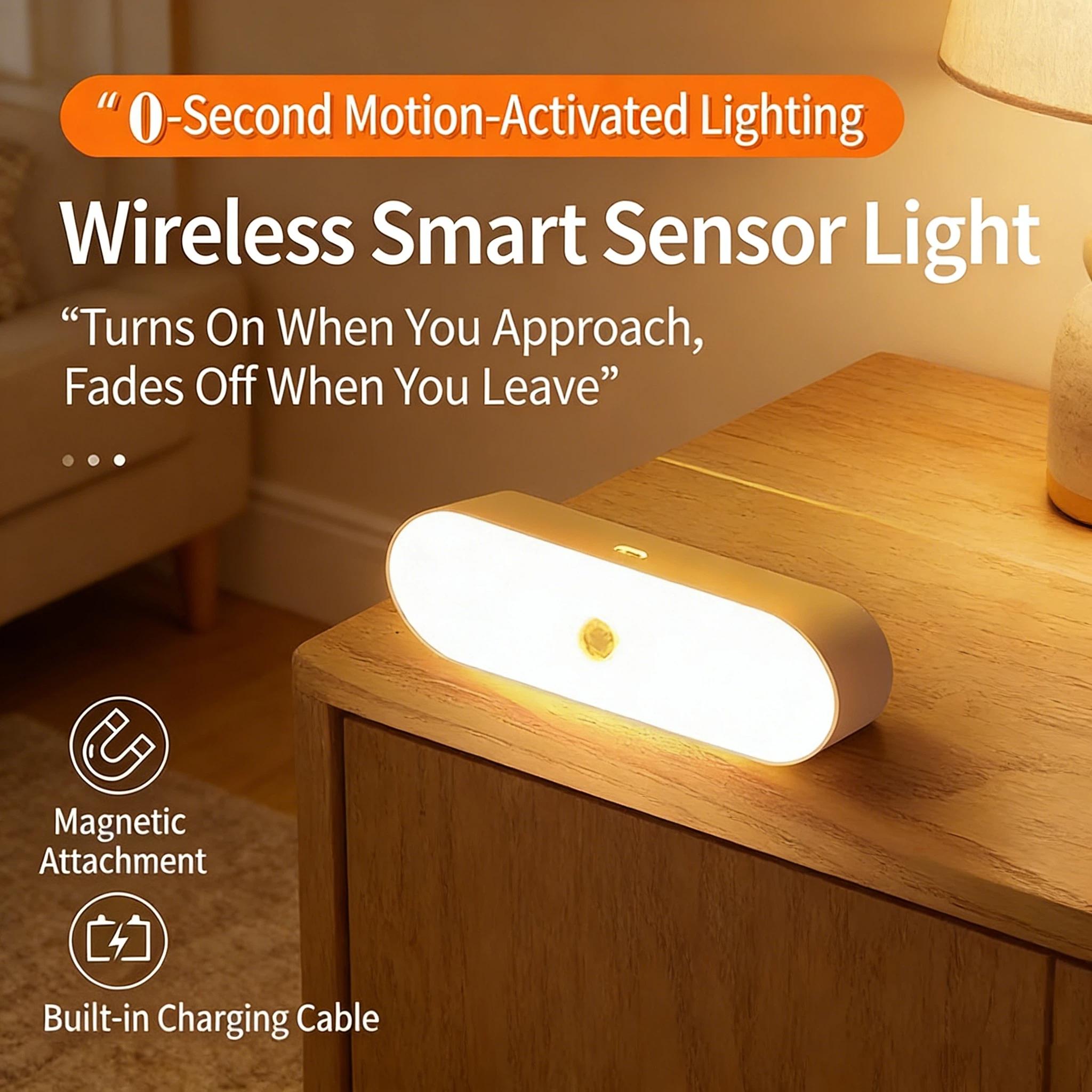 LED Motion Sensor Night Light Magnetic Charging Sound Control Lamp, Wireless Hallway Wall Bedside Staircase Induction Light