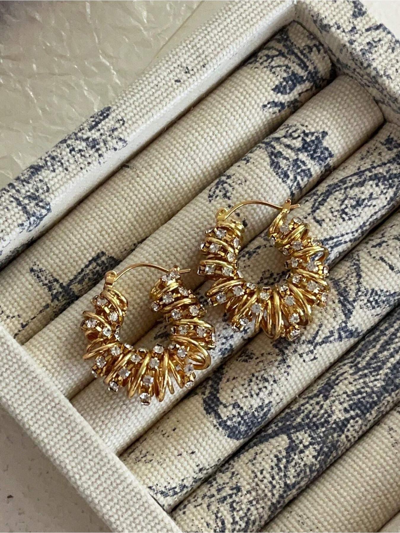 French Vintage Braided Hollow Out Twist Round Earrings, Elegant Women's Zircon Studs, Unique Design, Trendy Gift Idea, Zirconia Hoop Earrings