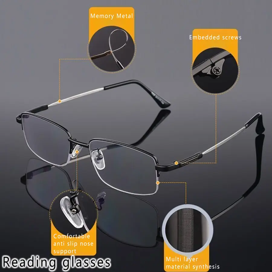 2026 New Photochromic Multifocal Reading Glasses for Men Women Blue Light Blocking 100 200 300 400 Degrees 3 in 1 Stylish Eyeglasses with Free Case