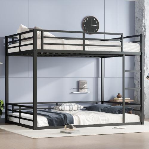 Floor Bunk Bed Frame, Heavy-Duty Bunk Bed for Kids, Teens, Adults, Noise-reduced Design, Black