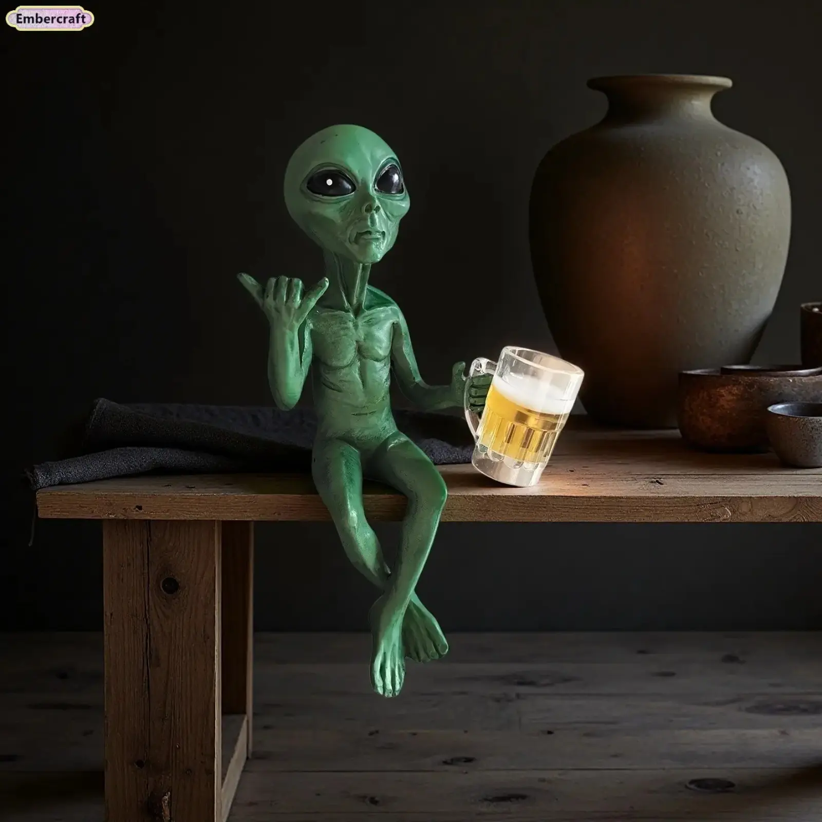 Whimsical Alien UFO Resin Mini Figurine, Weatherproof Extraterrestrial Sculpture, Compact Novelty Decor Ornament, Indoor‑Outdoor Accent for Desk Shelf Living Room, Fun Quirky Home & Office Decoration Gift