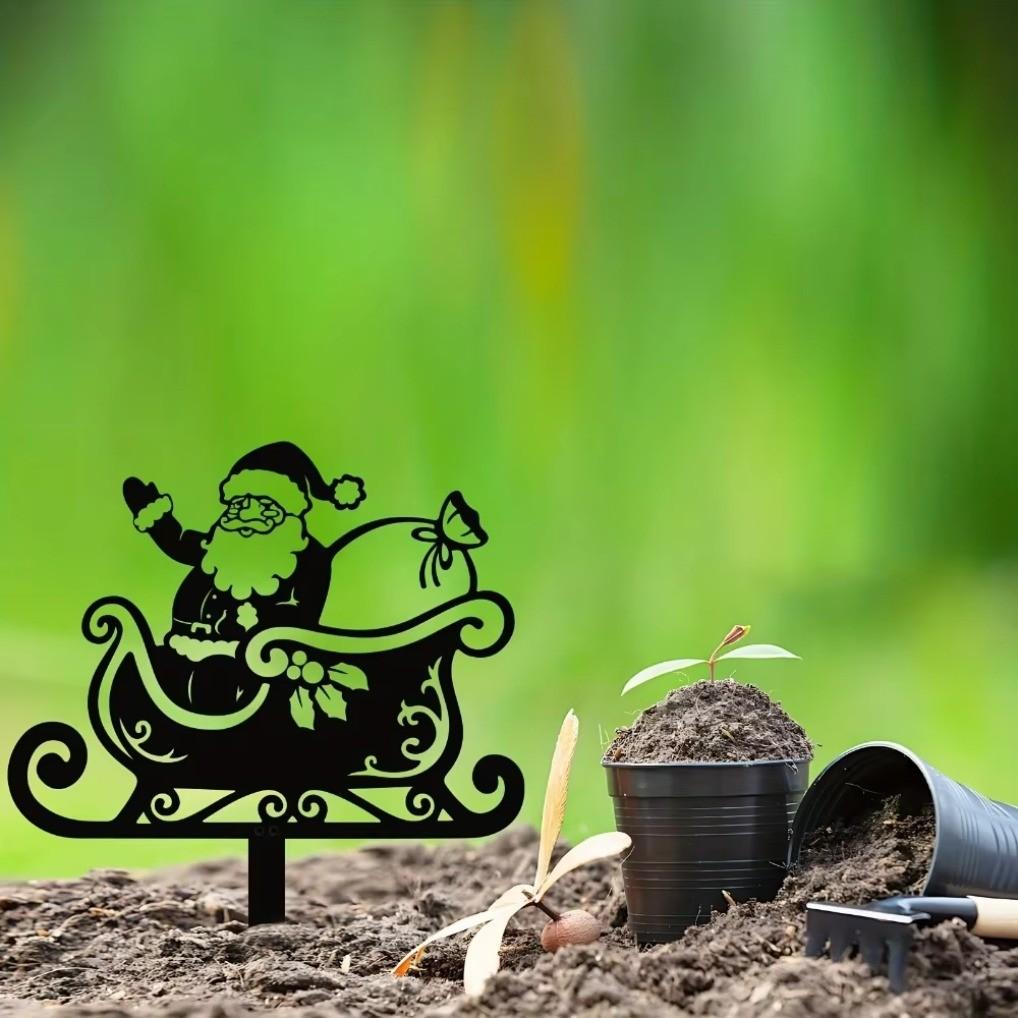 CIFbuy Outdoor Christmas Decor Metal Stake Set Reindeer Sleigh Silhouette Yard Art Festive Holiday Garden