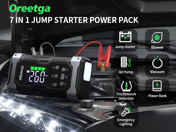 Portable Car Jump Starter 150PSI 32800mAh with Air Compressor, 12V Jump Box Car Battery Jumper, Large LCD Display, Lights Inflator Recharge
