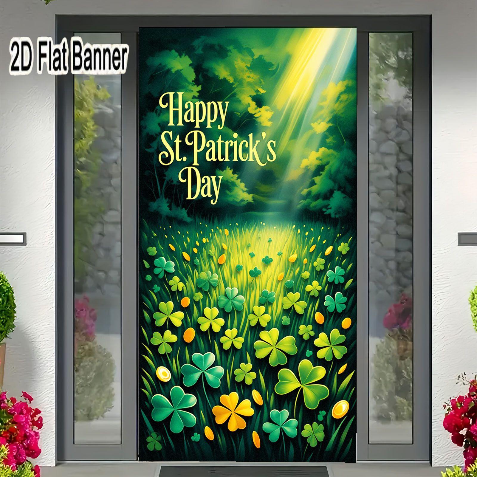 2D flat banner, 1pcHappy St. Patrick’s Day Backdrop, Green Four-Leaf Clover & Gold Coins Party Decor, Festive Irish Celebration Background for Video Shoots & Eventsgalentines party decor, valentine day decor, decorations for valentines day