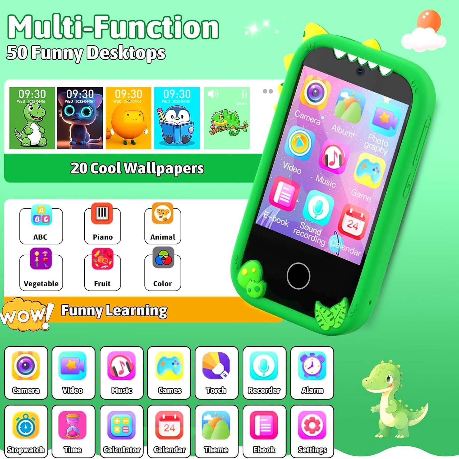 Kids Smart Phone Dual Camera Interactive Toy With 3 Hours Video Play Perfect Holiday Gift For Children