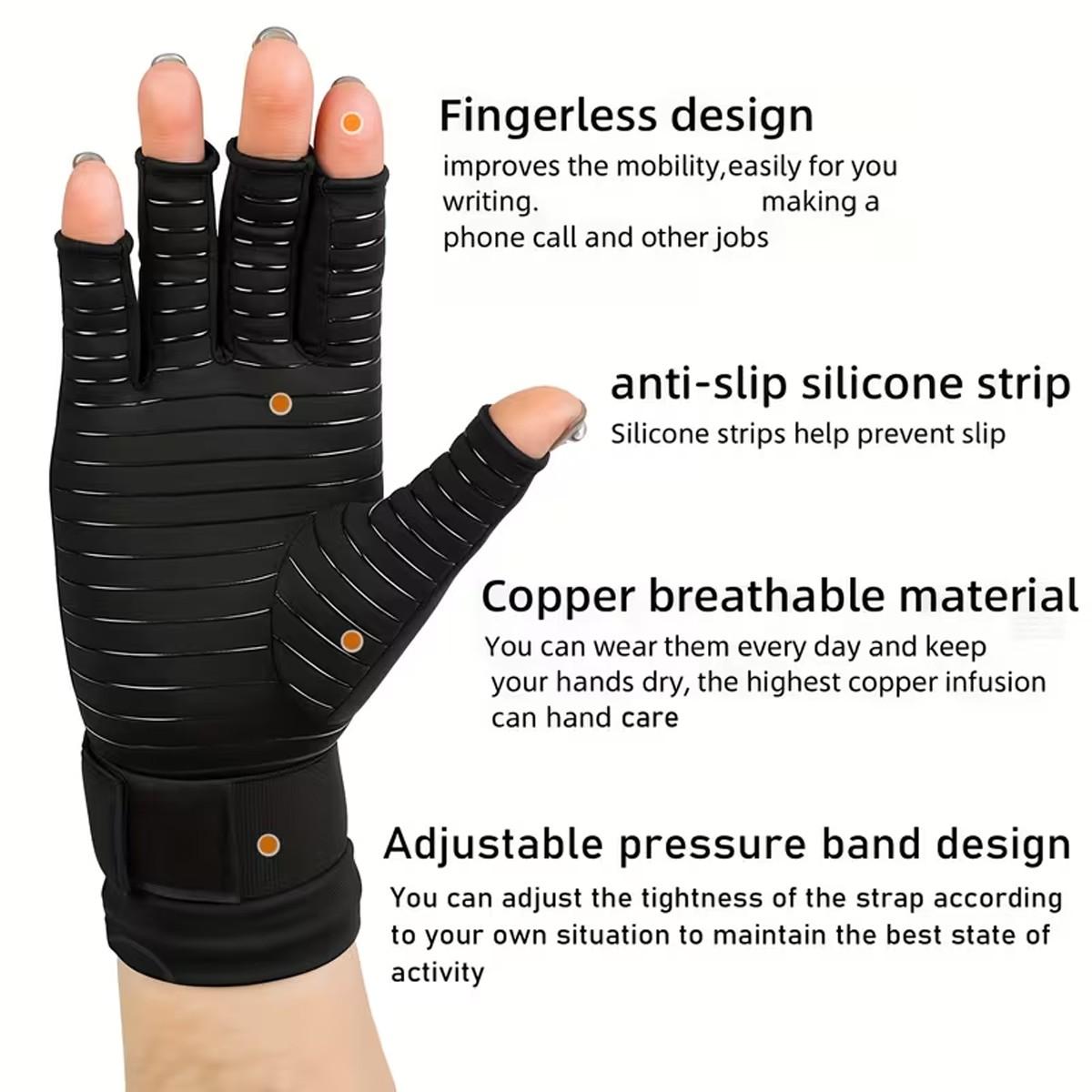 Unisex Compression Copper Gloves, Breathable Anti-Slip Fitness Gloves with Silver Stripes, Pain Relief for Arthritis, Office Work, Pressure Gloves