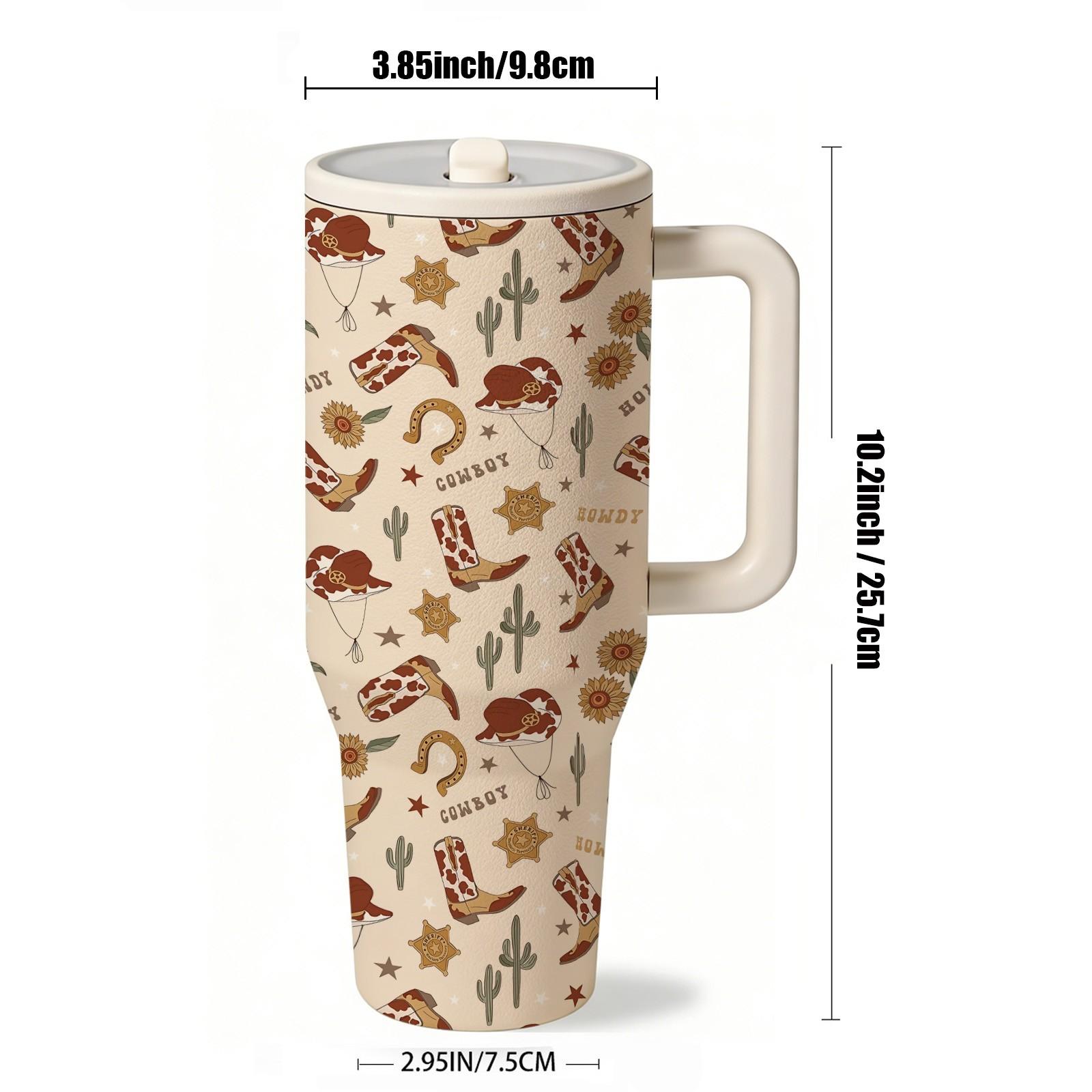 1 Pc 40oz Western Cowgirl Insulated Mug Tumbler, Cowboy Style Thermal Cup With Handle, Double Wall Stainless Steel, Stainless Steel Drinkware, Leak Proof For Hot Cold Drinks, Keep Warm 12 Hours Cold 24 Hours, Western Aesthetic Gift For Women Men