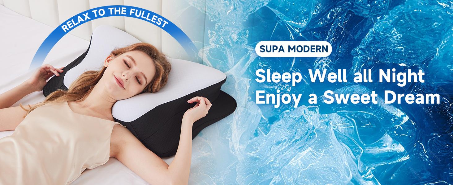 SUPA MODERN Ergonomic Cooling Cervical Memory Foam Neck Support Pillow, Hollow Design 1 Count Comfortable Contour Pillow, Dual Height Support Adjustable Bed Pillow for Sleeping, almohada, Bedroom Decorations, Valentine's Day Gift, Gifts for boyfriend SUPA MODERN Ergonomic Cooling Cervical Memory Foam Neck Support Pillow, Hollow Design 1 Count Comfortable Contour Pillow, Dual Height Support Adjustable Bed Pillow for Sleeping, almohada, Bedroom Decorations, Valentine's Day Gift, Gifts for boyfriend