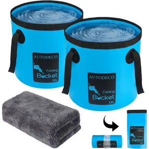 2 Pack Collapsible Bucket 5 Gallon Container Folding Water Bucket Portable Wash Basin for Outdoor Travelling Camping Fishing Gardening Car Washing 20L