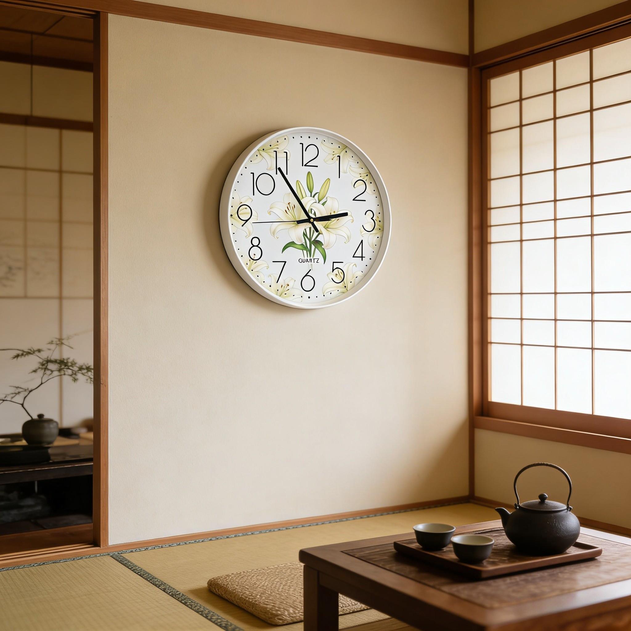 Silent Lily Flower Wall Clock, Modern Nordic Style Quartz Clock, No Drilling Decorative Wall Clock, Living Room Bedroom Home Fashion Clock