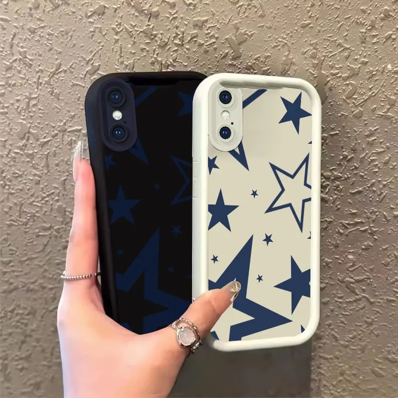 ROOJTNN55 Silicone Smartphone Case for iPhone X/XS/XS Max, Navy Blue Stars & Zigzag Patterns Celestial Eye Layered Full-Cover Protection Mobile Phone Accessory, Gift Idea