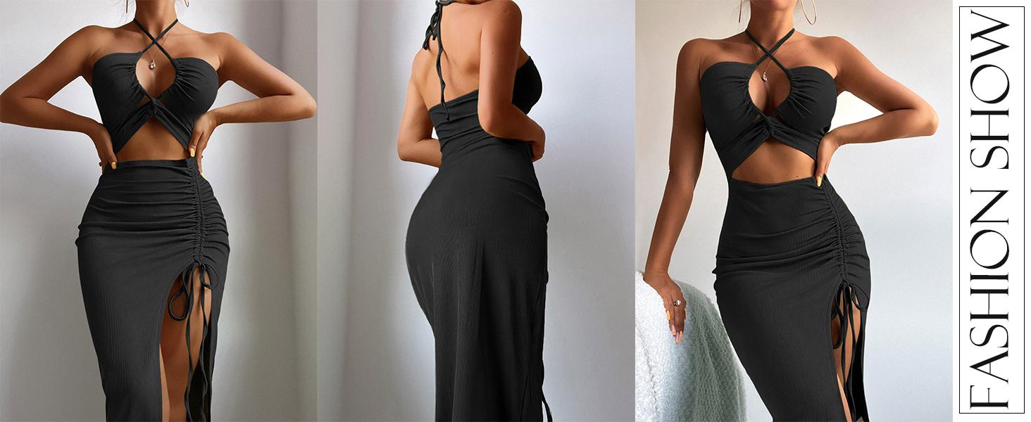 ZAFUL Women's Sleeveless Dress Sex Midi Halter Dresses Criss Cross Cami Womens Dresses Dress for Party