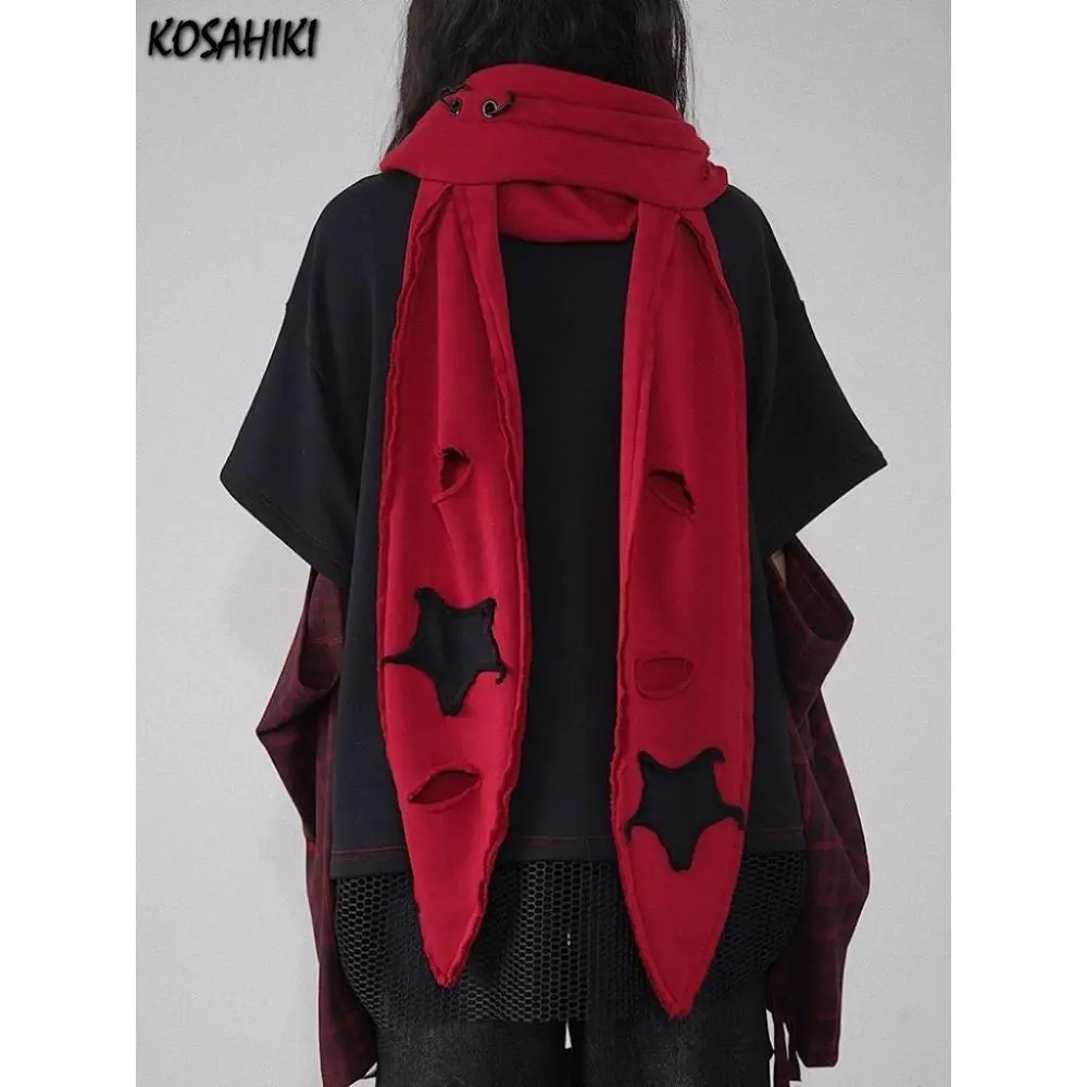 Streetwear Contrast Color Hole Hat Spring Y2k Aesthetic Vintage Rabbit's Ears Cap Women Star Patchwork Hats Grunge Streetwear