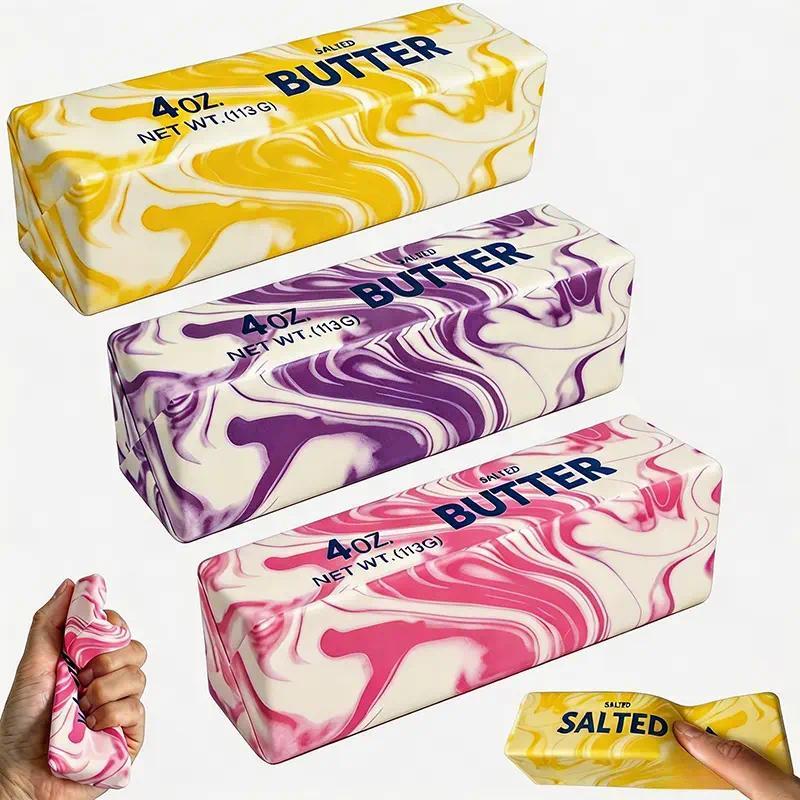 Butter Squishy Stress Toy, Squishy Fidgets, Anxiety Squishies, Realistic Butter Stick Fidget, Slow Rising Soft Squeeze Toy for Adults Stress Relief & Anxiety Relief, Sensory Desk Toy & Gift for Office Home