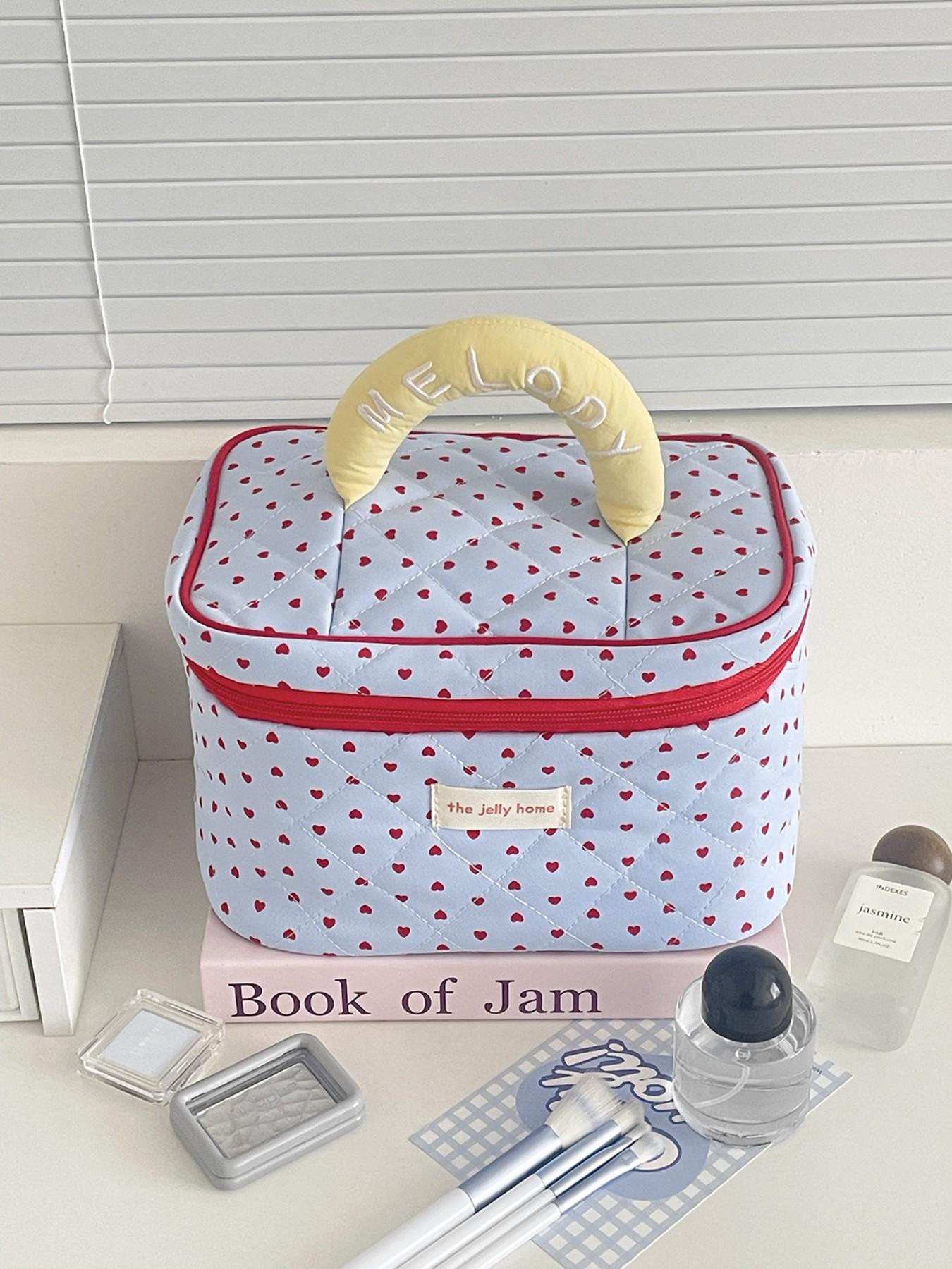 Heart Cosmetic Bag 2026 New High Aesthetic Storage Bag, Portable Large Capacity Wash Kit, Casual Random Print Design, Travel Cosmetic Bag, Cosmetic Pouch