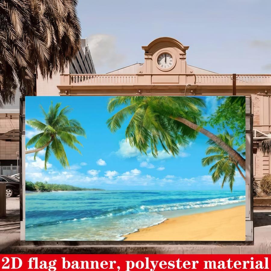 Summer Beach Party Background Banner, Hawaiian Party Background Cloth, Polyester Material, Beach, Palm Trees, and Blue Sky, Suitable for Hawaii Party Decoration, Summer Home Decoration,Garden,Studio, and Outdoor Birthday Party Multi functional Decoration