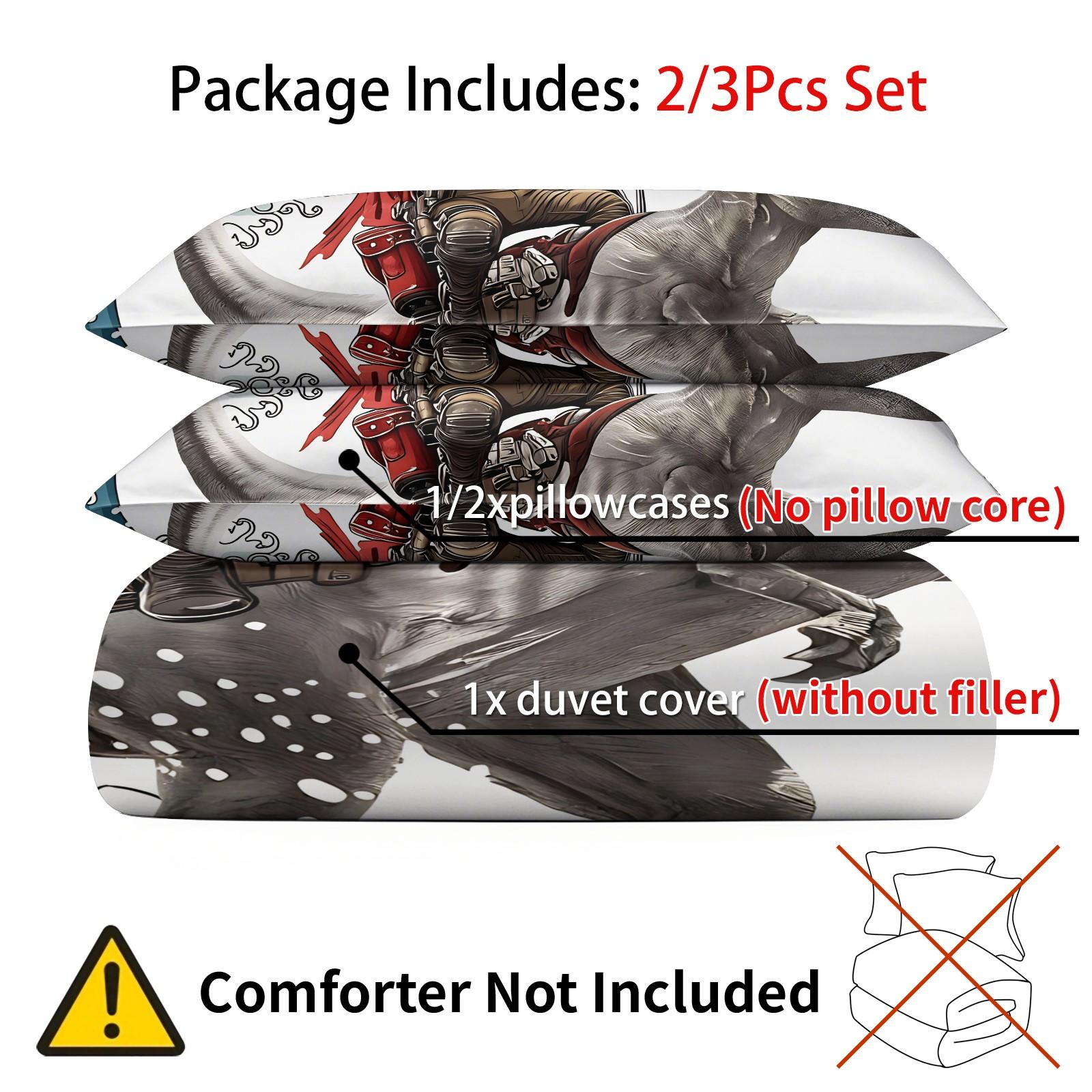 3Pcs Raccoon Dinosaur Duvet Cover Set, 1 Duvet Cover + 1/2 Pillowcases, 3D Cartoon Animal Bedding for Kids, Soft Microfiber Japanese Wave Print Bed Set, Perfect Gift for Dinosaur & Raccoon Lovers
