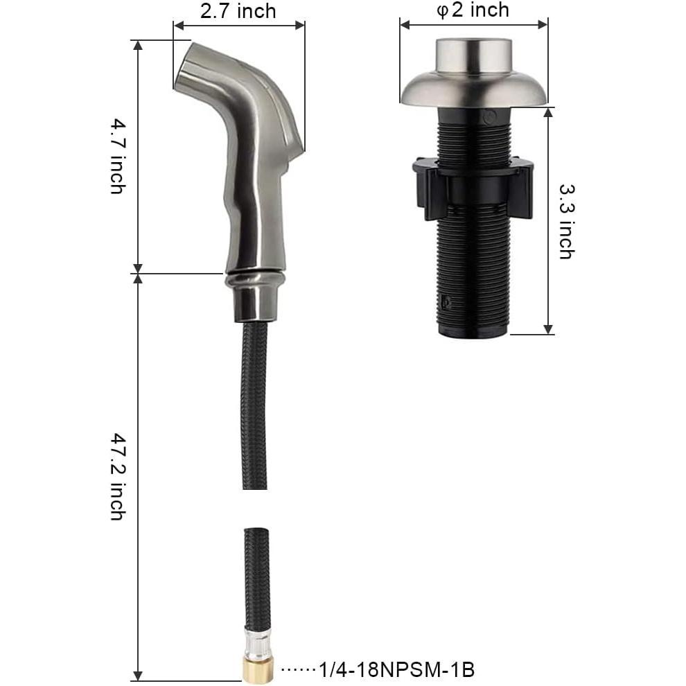 Kitchen Sink Sprayer Replacement, Universal Side Sprayer with Hose and Holder, Pull Out  , Brushed Nickel