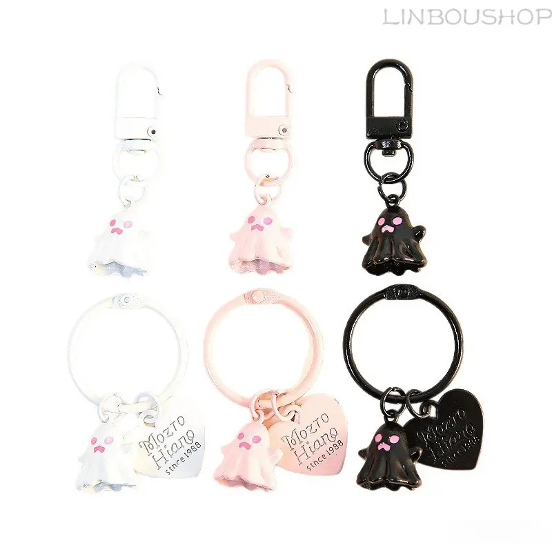 **** Cute Ghost Keychain Pendant Cartoon Ghost Bag Charm Heart Tag Decor for Backpack Keys