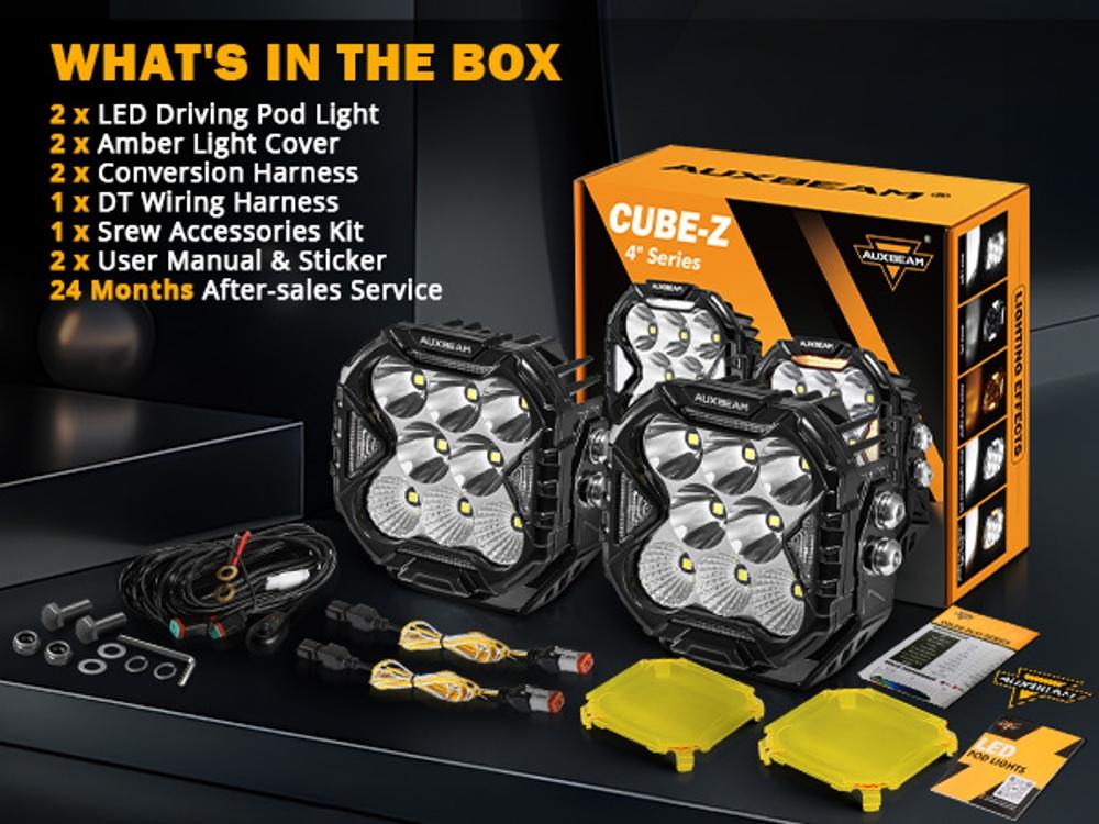 4 Inch CUBE-Z Series Combo LED Pod Lights Off Road Lights LED Driving Light with White DRL & Amber Turn Signal Lights jeeplight bar spot flood combo beam