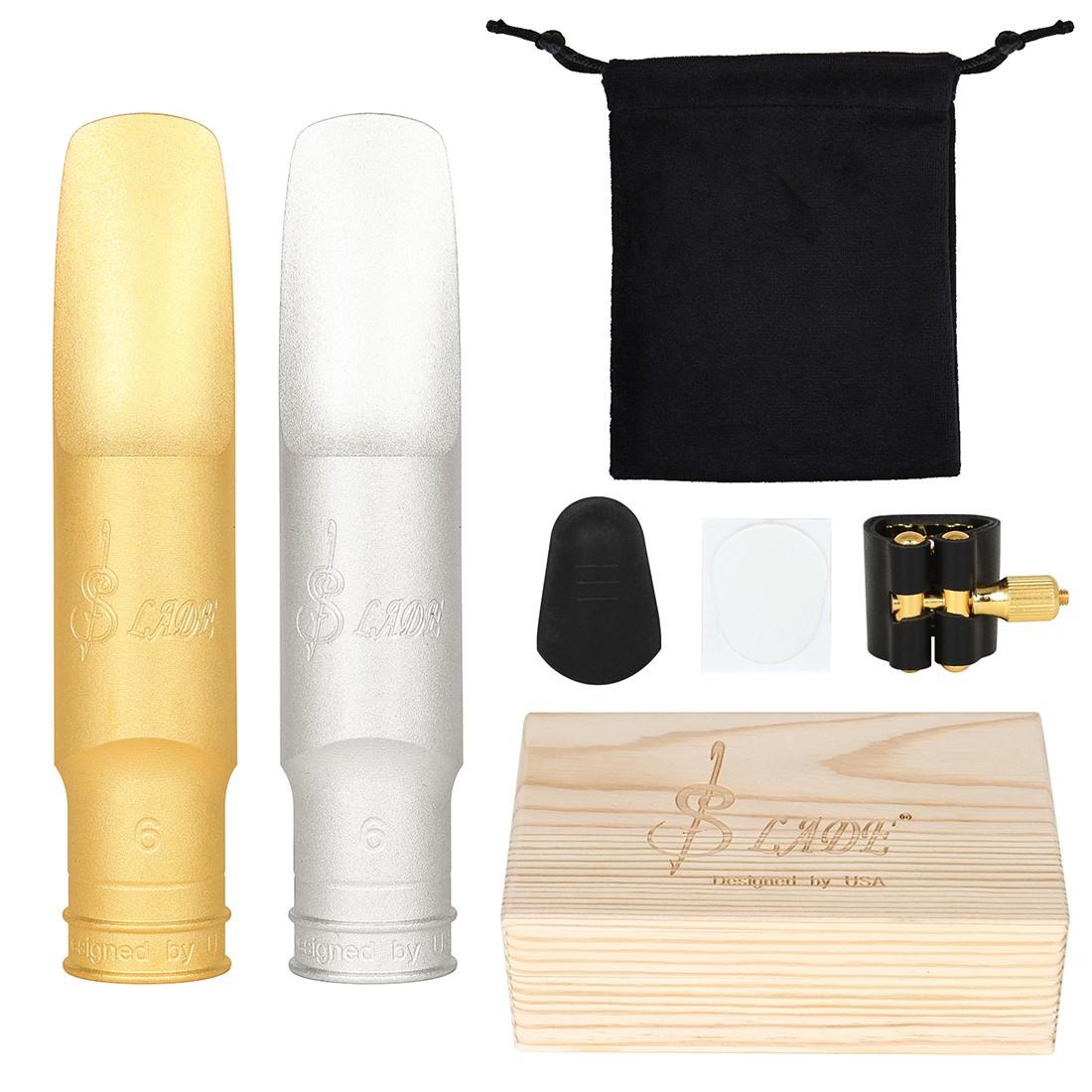 SLADE Brass Alto Sax Metal Mouthpiece Silver or Gold Plated with Wooden Gift Box, Sax Mouthpiece Upgrade for Practice Performance Gift
