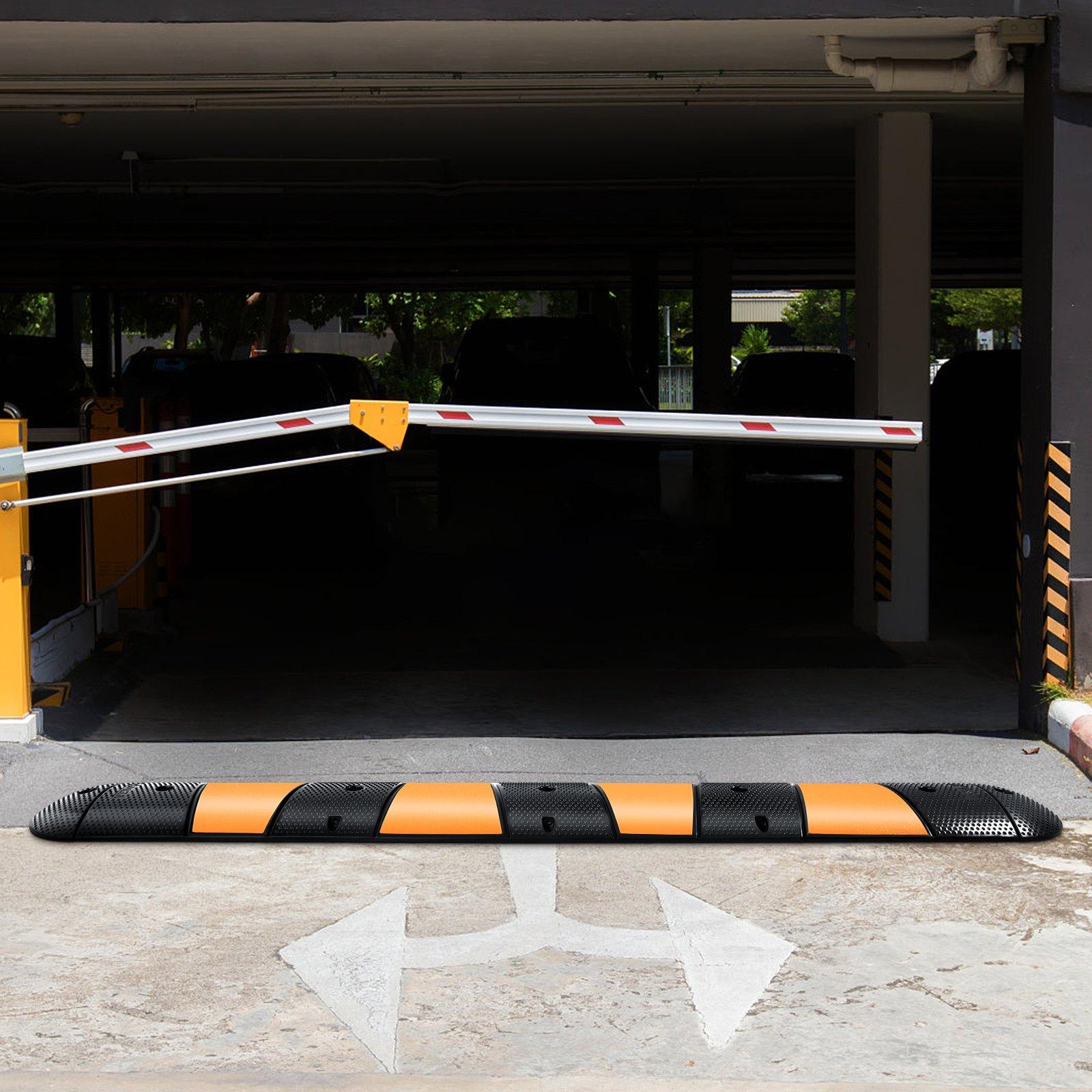 VEVOR Rubber Traffic Calming Device, Single Unit with Dual Channels, 72" Length Modular Design Supports Up to 22000 LBS, Dimensions 72.8 x 12.2 x 2.2, Suitable for Asphalt, Concrete, and Gravel Sur