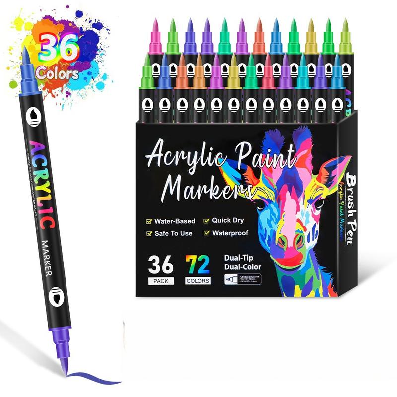 Acrylic Paint Marker Pen Set, 12/24/36pcs Double Tip Double Color Acrylic Paint Marker Pen, Art Supplies, Acrylic Art Kit for Rock Painting, Wood, Canvas, Stone, Glass，Christmas Gift