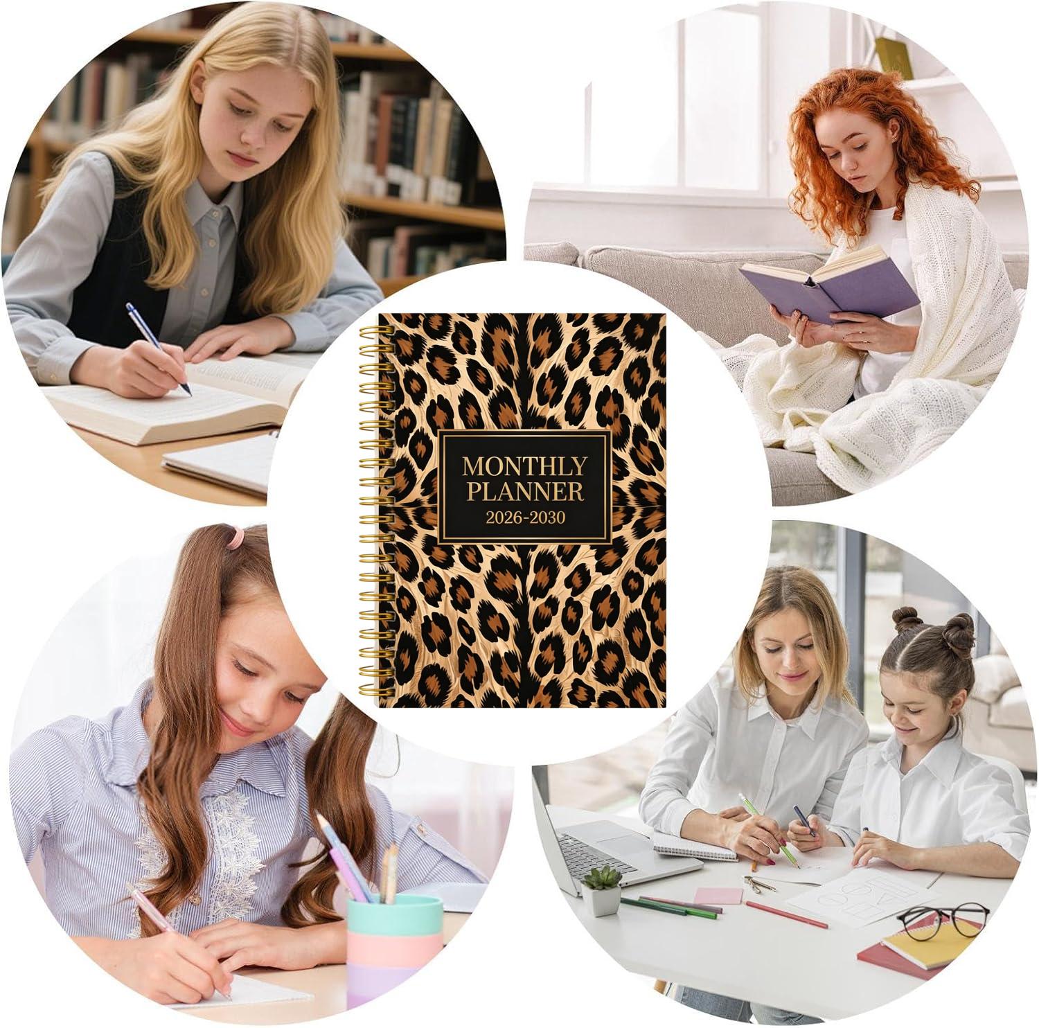 2026-2030 Monthly Planner/Calendar - January 2026 to December 2030, 5-Year Monthly Planner, Leopard Print Cover Design Notebook, Yearly Calendar Planning, Monthly Tabs, 60-Month Calendar, 5.5" x 8.3", 71 Sheets/142 Pages Thick Paper, Elastic Cover, Durabl