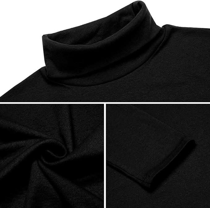 LONGBIDA Men Slim Fit Lightweight Long Sleeve Pullover Top Turtleneck T-Shirt  Fashion Menswear Basic