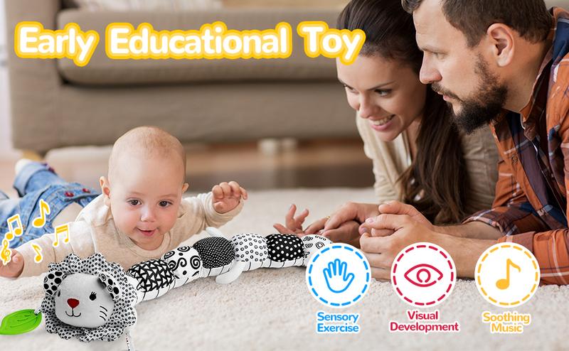 Dearlomum Newborn Baby Girl Gift Toys Infant Tummy Time Musical Stuffed Animal with Crinkle Rattle Textures Blue Crocodile Interactive Duck Shaped