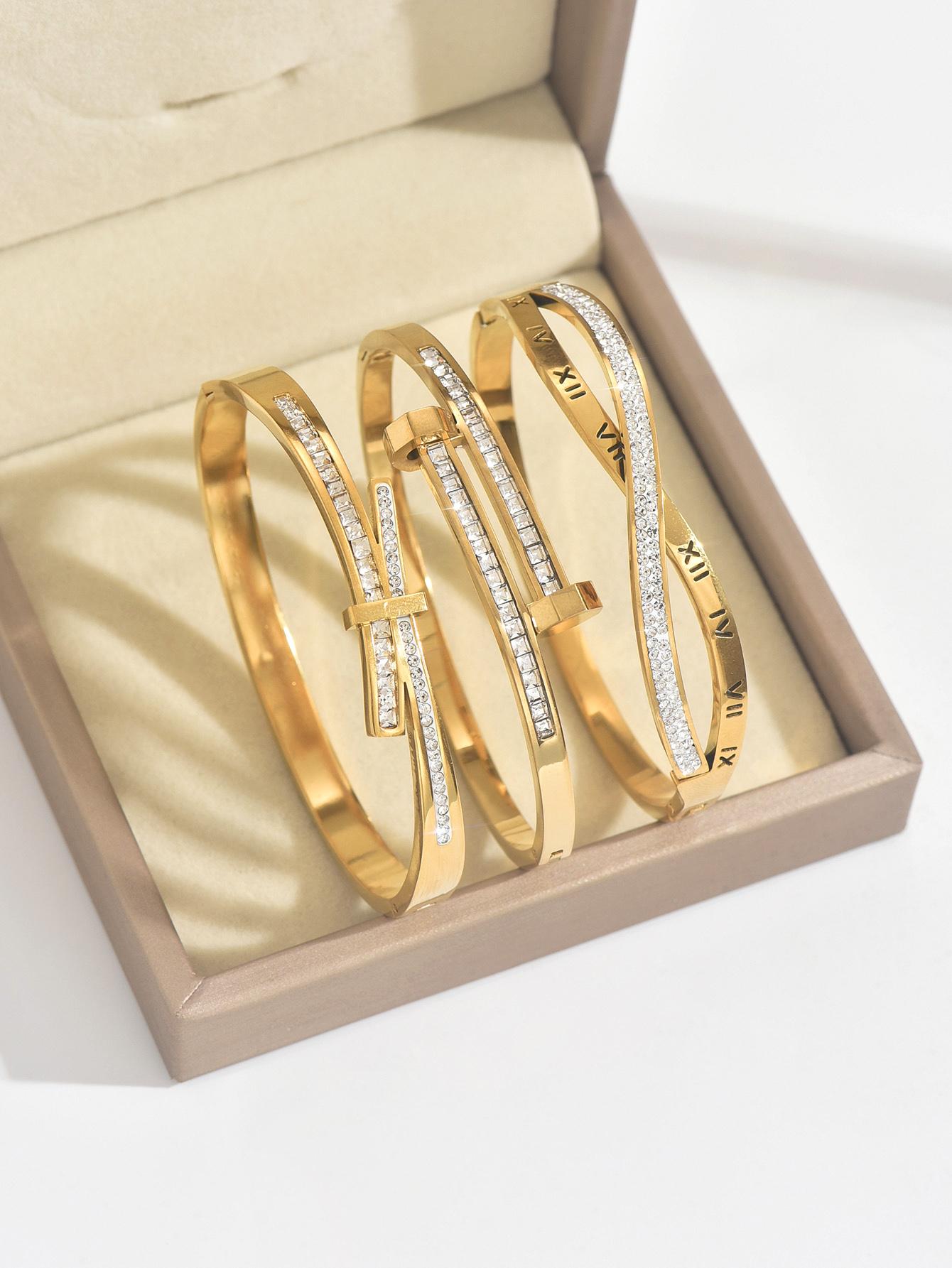 Women's Bangles Set, Stainless Steel Heart Design Jewelry, Casual Style, All-Season Wear, Lucky Charm Accessory, Trendy Stack Bangle