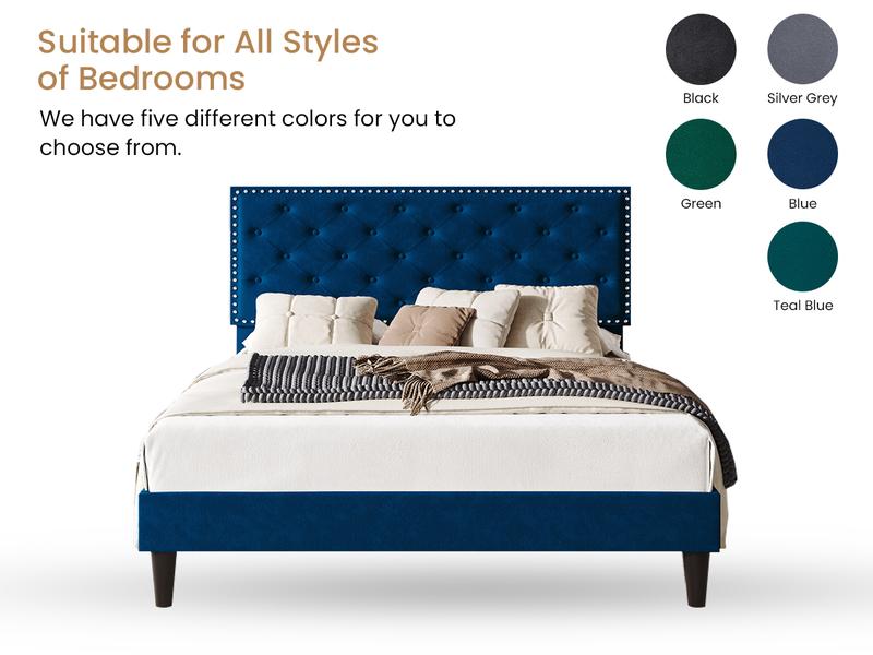 【Clearance】SHA CERLIN Fulll/Queen/King Size Velvet Bed Frame with Adjustable Headboard【Frame Only No Mattress】Diamond Button Tufted and Rivet Decor, No Box Spring Needed#ChristmasGifts#TikTokShopBlackFriday