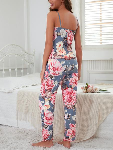 Floral Print Women's Robe Set + Strap Pants Three-Piece Comfortable Sleepwear Suit, Pajamas, Casual Home Wear for All Seasons