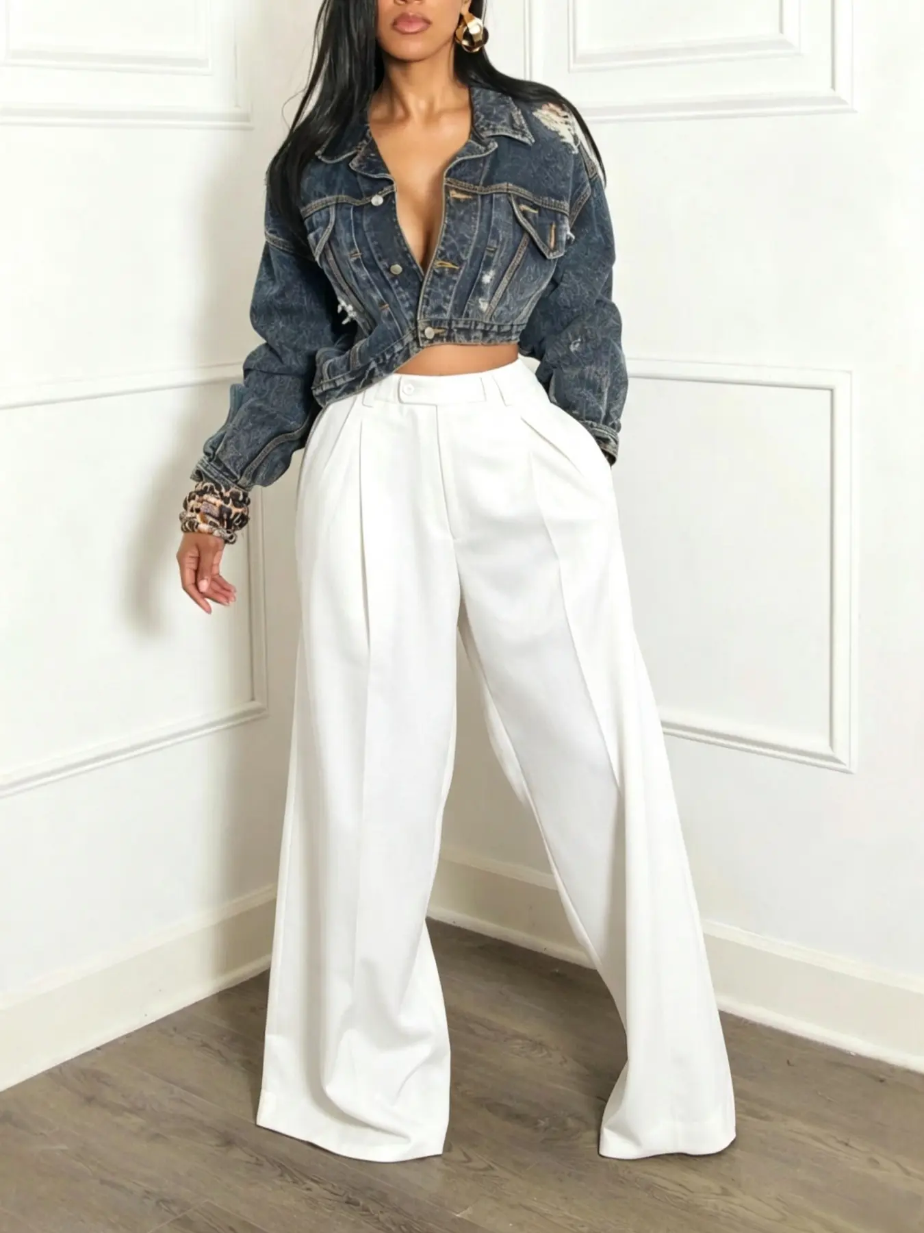New high-waisted straight-leg suit pants, fashionable, casual, and comfortable, solid-color women’s trousers.