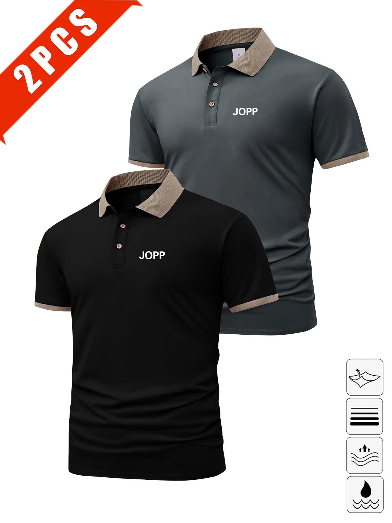 Men's Summer Polo Shirts, 2-Pack Letter Print Short Sleeve, Breathable Casual Golf Wear, Slim Fit, Multi-Color, Perfect Gift for Husband