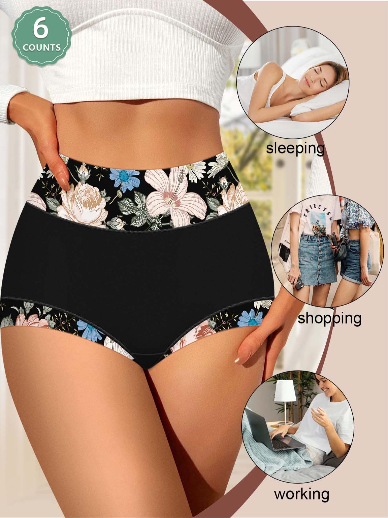 Women's Floral Print High Waist Panty, High Waisted Briefs, Soft Comfy Breathable Knicker for Daily Wear, Underwear for All Seasons, Women Underwear Pack, Womenswear, Casual Elegant Panty