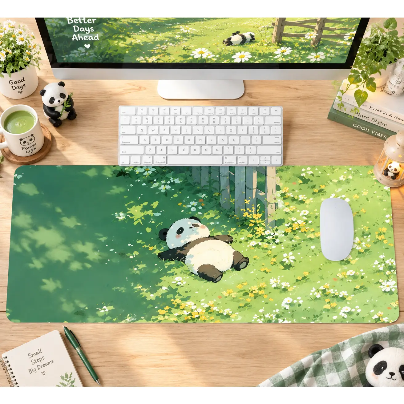 Cute Panda Pattern Holiday Desk Mat(Table Cover), Rectangle Gaming Mouse Pad, Non-slip Rubber Base Desk Keyboard Mat for Home Office, Gaming Desk Accessory, Cute Desk Accessories, And Desktop Decoration
