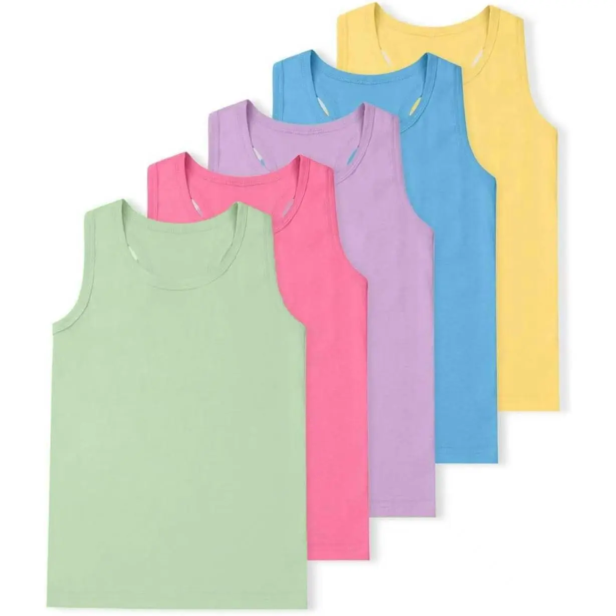 5-Pack 100% Cotton Girls Tank Tops Kids Sleeveless Undershirts Age 2-16 Crew Neck Breathable Racerback Dance Tops for Youth Soft Basic Casual Kids Toddler Tank Tops