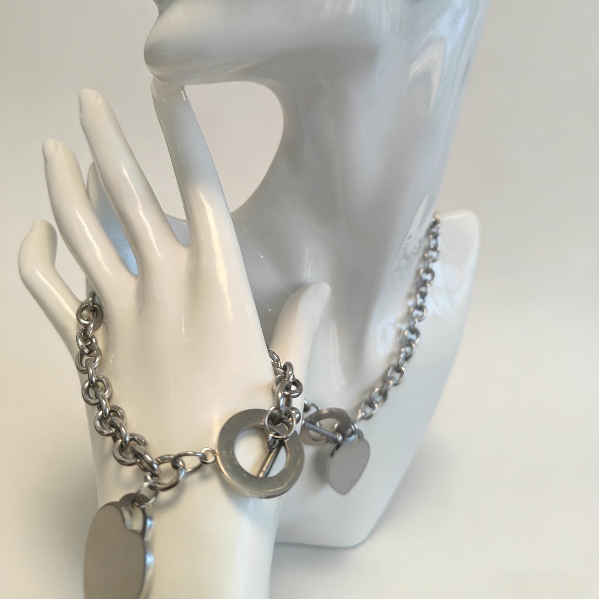 Vintage Timeless Heart Necklace Bracelet Set For Women Men Viral Classic Minimalist Chunky Chain Jewelry Kit Daily Stackable Accessory Y2K Dark Academia Neutral Aesthetic Unisex Matching Gift Set For Girlfriend Friend Office Outfit Layering