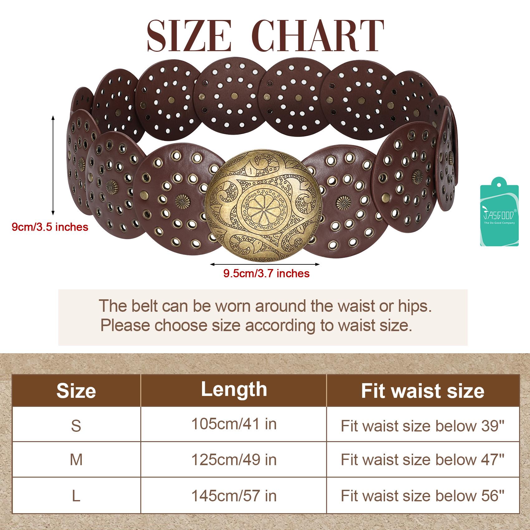 JASGOOD Women Western Concho Belts Wide Hollow Disc Leather Belt Cowgirl Boho Belt for Jeans Dresses with Metal Buckle JASGOOD Women Western Concho Belts Wide Hollow Disc Leather Belt Cowgirl Boho Belt for Jeans Dresses with Metal Buckle