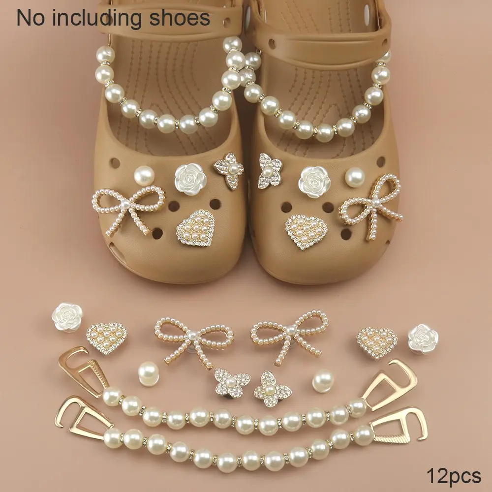 Cute Pearl Shoe Charms Set, Bow Heart Flower Butterfly Decorations, Detachable Shoe Accessories for Clogs, DIY Shoe Ornaments for Women Daily Decor