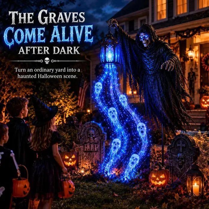 Halloween Grim Reaper Lantern Garden Stake Decor, Resin Ghost Reaper Figurine with Handheld Lantern, Ground Stake, Outdoor Yard Lawn Pathway Halloween Decoration