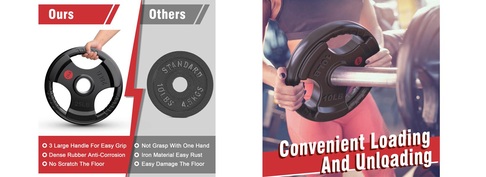 Bearbro Weight Plates 2 Inch Rubber Coated Olympic Weight Plate for Strength Training & Weightlifting in Home Gym, Solid Cast Iron Bumper Plates for Barbell