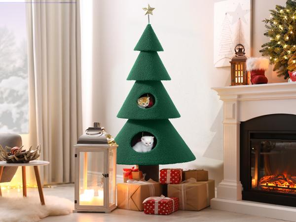 Yitahome 60 inch Cat Tree for Indoor Cats, Tall Cat Tower Furniture with 2 Large Condos, 5ft Christmas Tree Party Decoration with Cat House and Beds