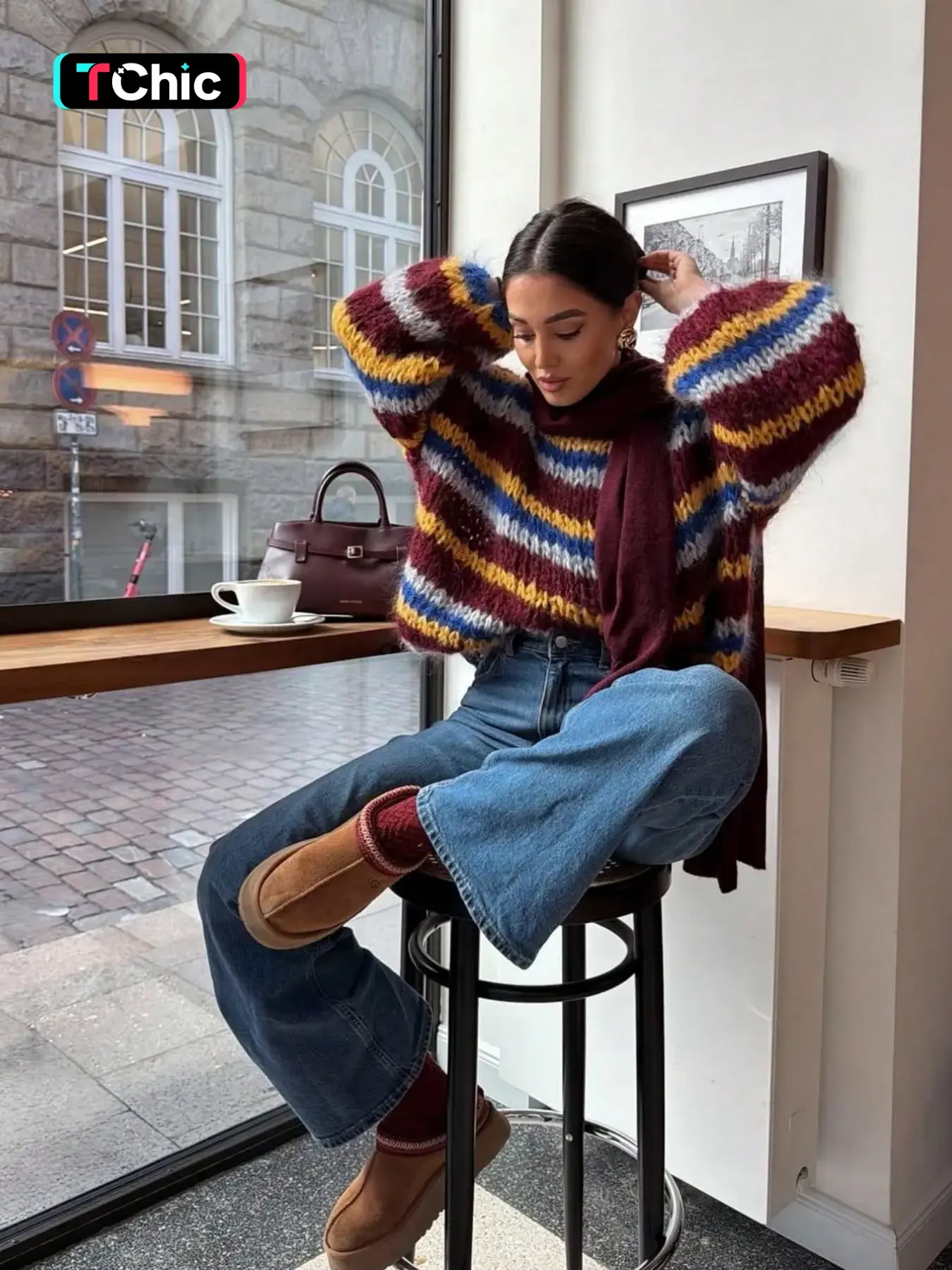 Colorful Horizontal Striped Soft Knit Sweater, Patchwork Retro Color Block, Loose Vintage Streetwear Lazy Style Pullover Top