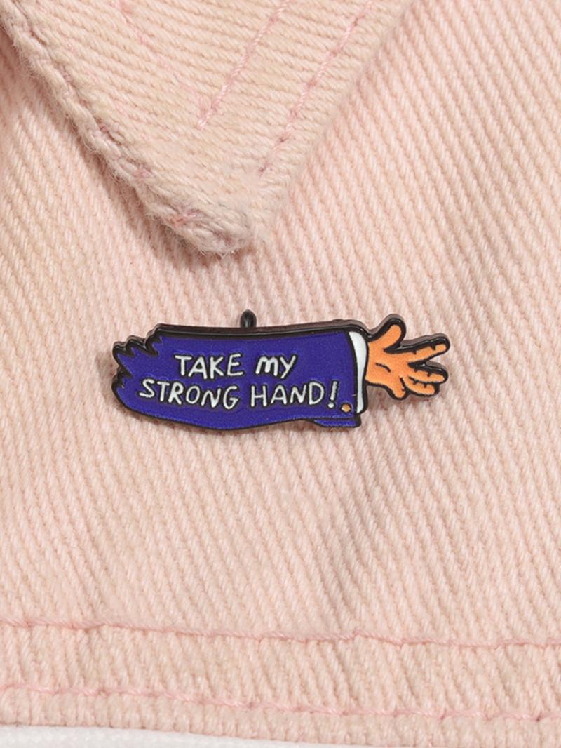 Take My Strong Hand Letter Design Clip Brooch, Durable Metal Pins, Accessories for Men, Fashion Brooch for Women & Men, Flower Brooch, Enamel Pin Suitable for Backpacks, Jeans, Scarves, Hats Decoration, Women Gifts, Fashion Accessory